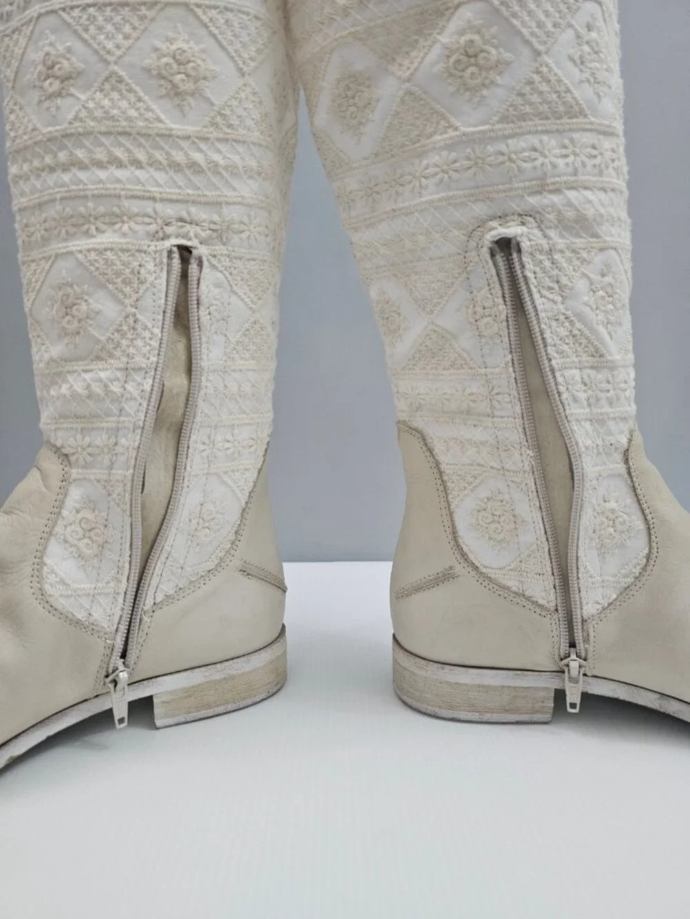 Free People Bren Knee High Boot Womens EU 38 Cream Embroidered Slouchy Boho